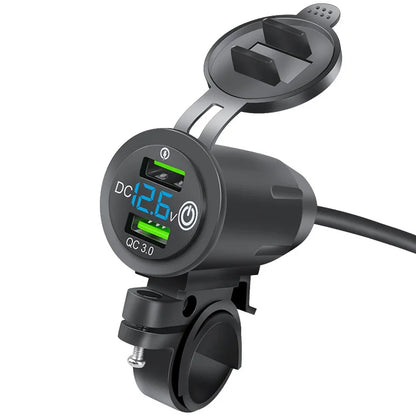 Motorcycle Modified Charger Fast Charger Dual QC3.0 USB LED Voltmeter Display Dual USB Charger Socket Motorcycle and Bicycle Acc