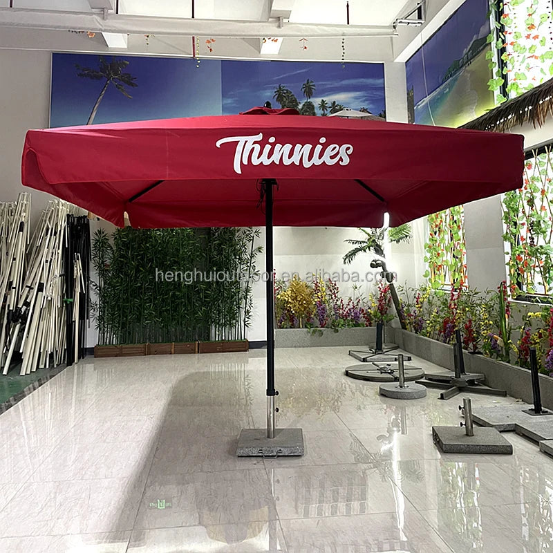 Pink Yellow Blue Striped Parasols Umbrellas Outdoor Luxury Aluminium Market Style Beach Umbrella with Fringe Outdoor for Shop