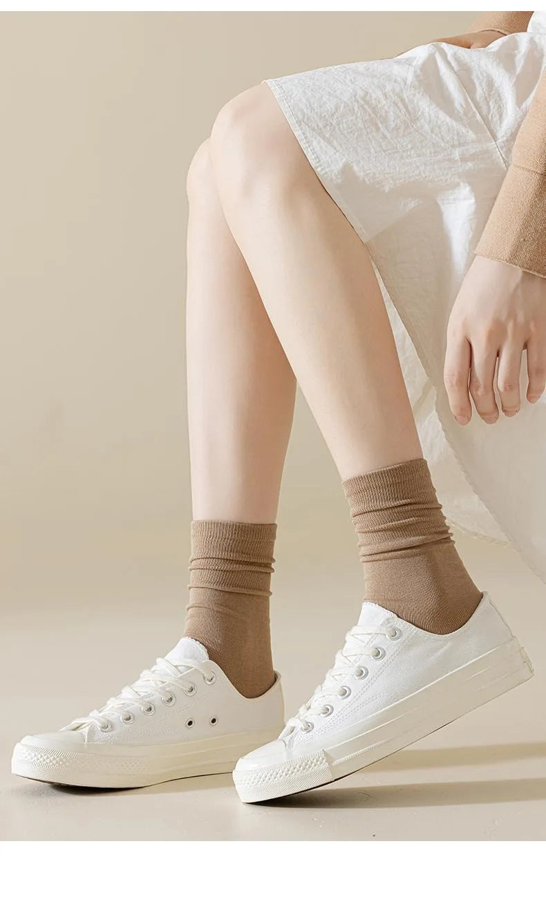 4 Pairs Women Socks Loose Socks Autumn Winter Japanese Style Ins Boneless Flat Seam Comfortable Mid Tube Cotton Socks Harajuku