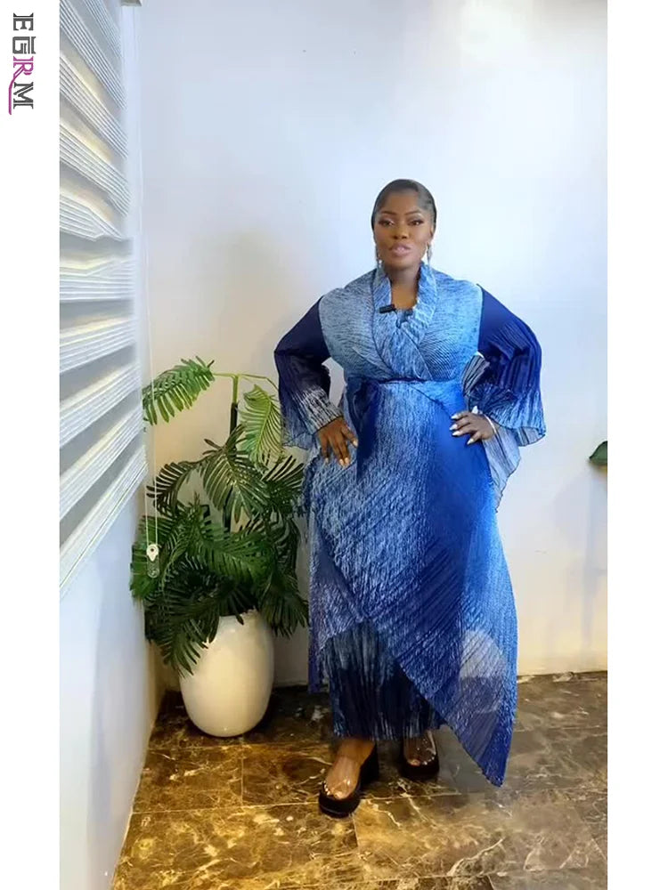 EGRM Miyake Pleated Robe Plus Size Women's Dresses Sets Fashion Strapless Skirt Cardigan Trench Coat Party Dress 2-Piece Set