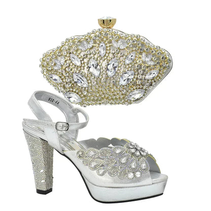New Italian Shoes and Bags Matching Set with Rhinestone Shoes for Women 2025 Designer Luxury High Heels  Shoes for Women Elegant