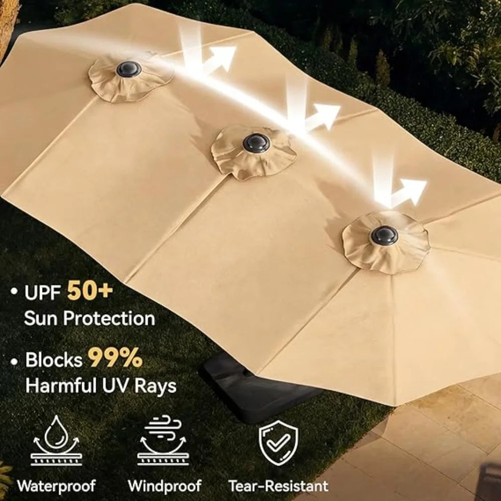 15ft Patio Umbrella with Base Included, Outdoor Double-Sided Rectangular Umbrella with Crank Handle, Large Standing,Customized