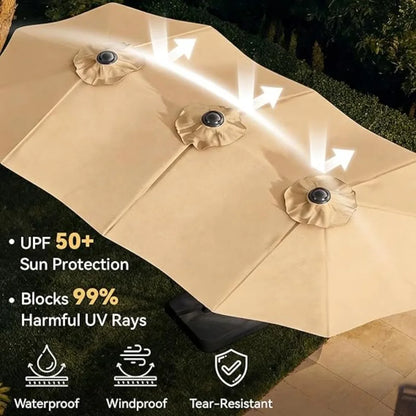 15ft Patio Umbrella with Base Included, Outdoor Double-Sided Rectangular Umbrella with Crank Handle, Large Standing,Customized