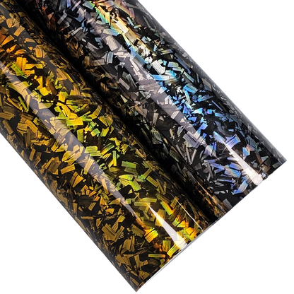 High quality PET Gloss Holographic Gold Silver Rainbow Forged Carbon Laser Vinyl Wrap Roll Adhesive Decal Car Wrapping Foil