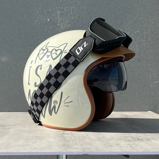 Orz Motorcycle Retro Helmet Men's and Women's Motorcycle Safety Helmet Electric Car Four Seasons 3/4 Half Helmet Scooter