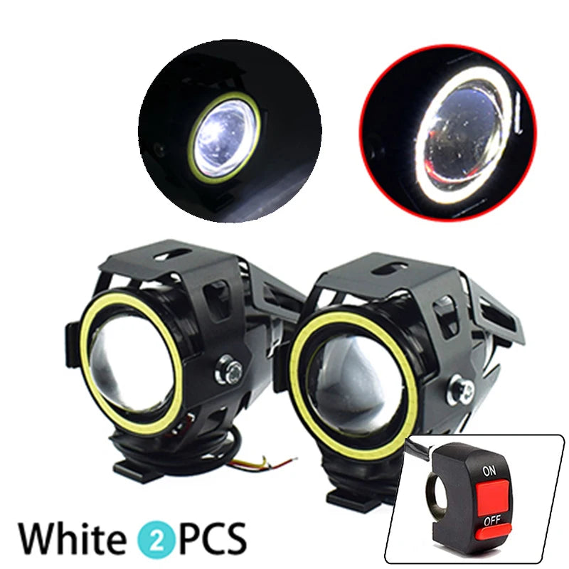 125W U7 LED Auxiliary Motorcycle Angel Eyes Headlight Explorers DRL Spotlights Bright LED Bicycle Lamp Accessories Foggers