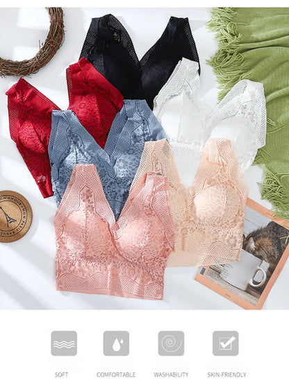 Breathable Female Vest Sexy Lace Bra Beauty Back Women Wire Free Push Up Bralette Underwear Seamless Wireless Gather Brassiere