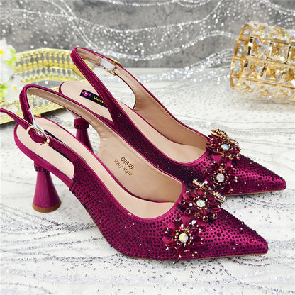 New Arrival African Women Shoes Decorated with Rhinestone Shoes for Women 2025 Designer Luxury Plus Size 43 Wedding Shoes Bride