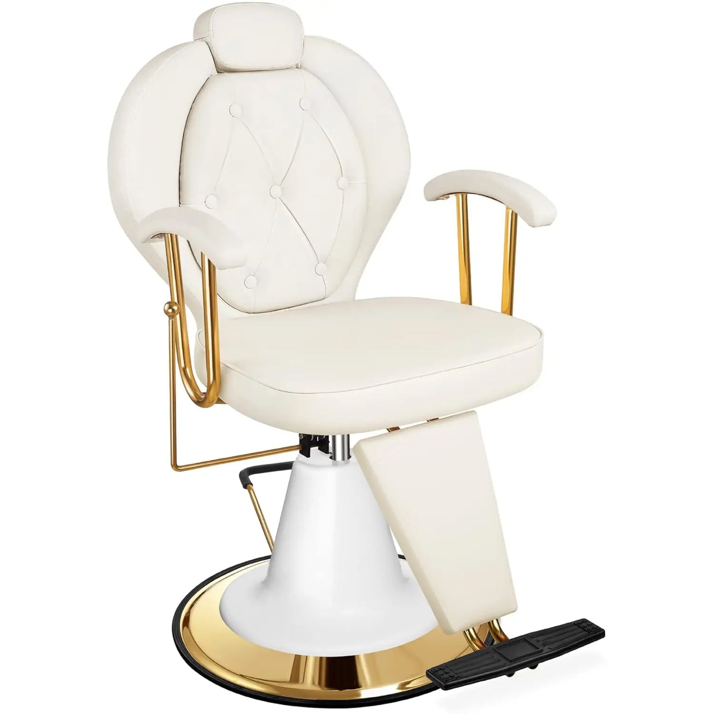 Cream Reclining Salon Chair Hydraulic 360° Swivel Adjustable Headrest 440lbs Capacity Barber Styling Seat, Customized