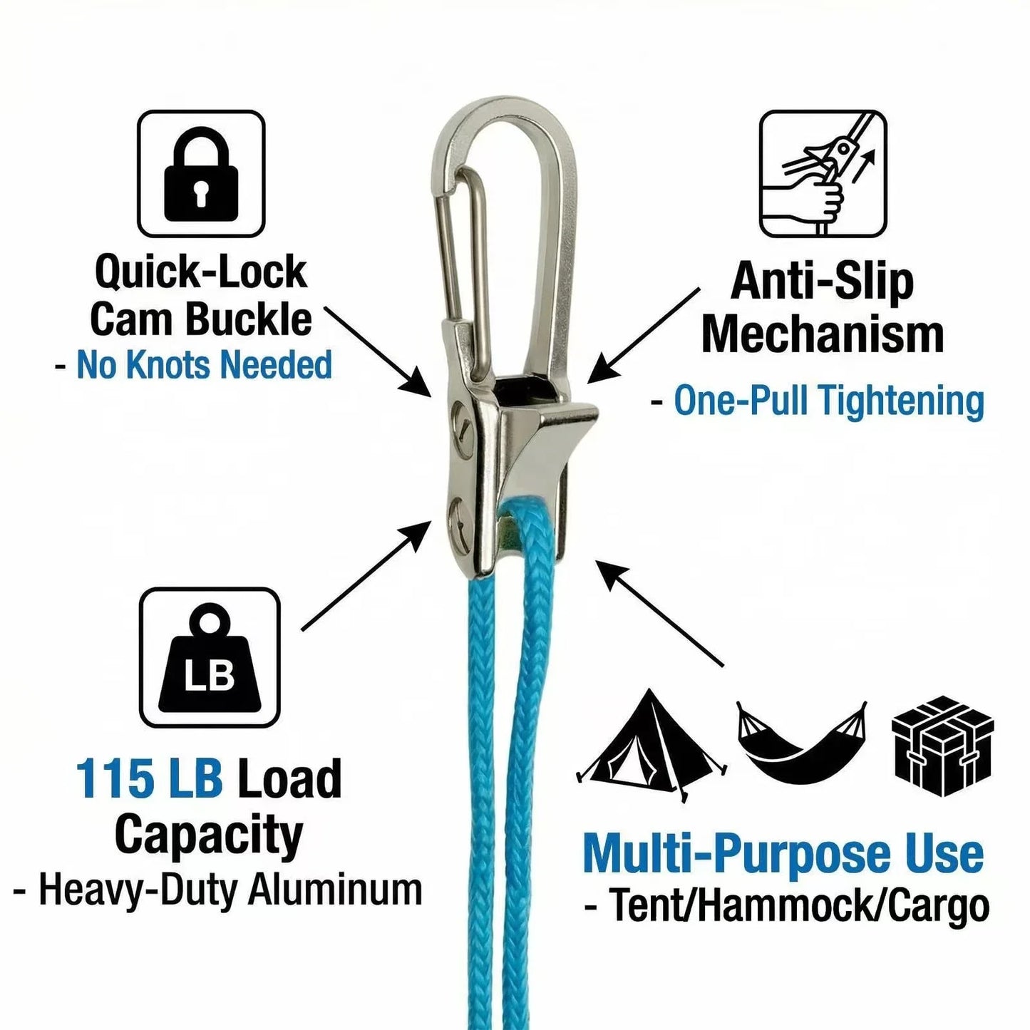 2-6 Set Rope Tying Tool and Tensioner with Roller Tensioner Retractable Buckle with Accessory Rope Suitable for Camping