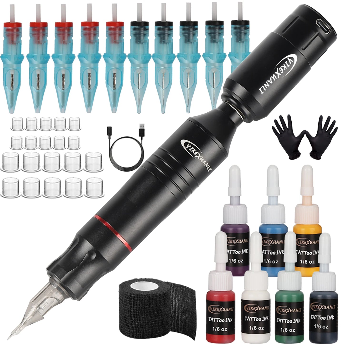 Wireless Tattoo Kit Wireless Tattoo Power Supply for Beginners Tattoo Pen Kit with Tattoo Pigments 10 Mixed Needle Ink
