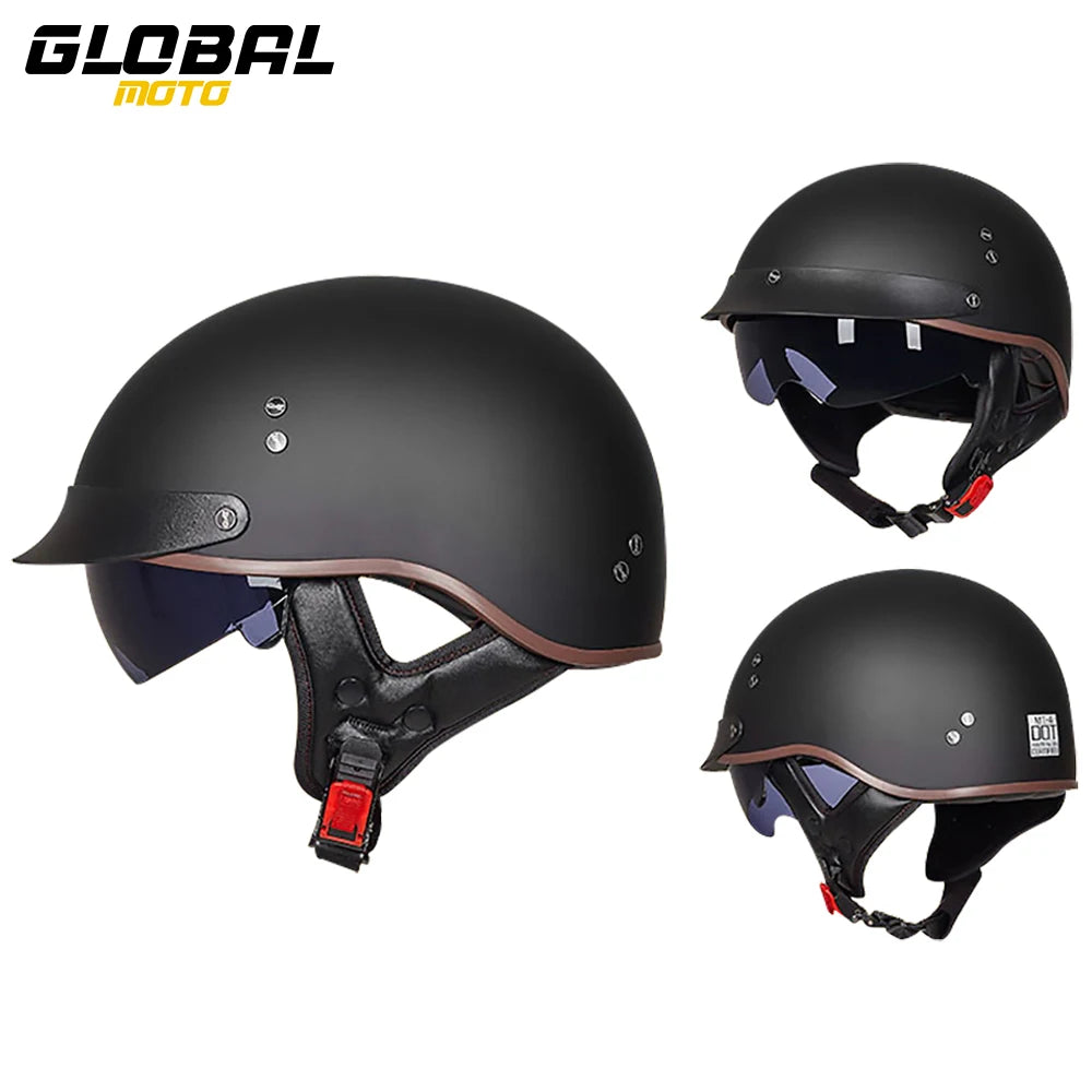 DOT Certification Motorcycle Helmet Retro Motocross Half Helmet Open Face Scooter Biker Sunshade Lens Summer Moto Men Helmet