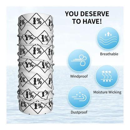 One Percenter 1% Bandana Neck Cover Printed Motorcycle Club Biker Mask Scarf Multifunctional Cycling Scarf for Men Women Adult