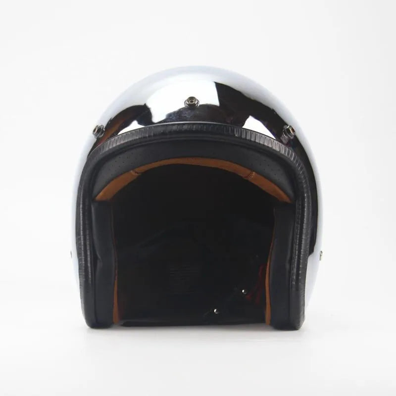 HOT Unique Silver Plating Open Face Retro Motorcycle Helmet Vintage Moto Chrome Helmet Sliver Jet Moto 3/4 Half Casco Casque
