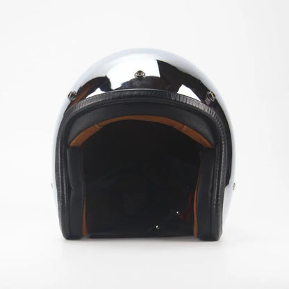 HOT Unique Silver Plating Open Face Retro Motorcycle Helmet Vintage Moto Chrome Helmet Sliver Jet Moto 3/4 Half Casco Casque