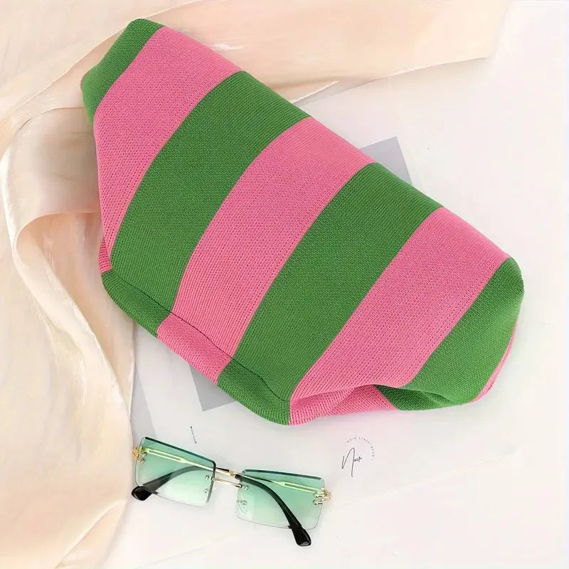 Summer Beach Clutch Bag for Women Woven Crochet Handbags Purses Knitting Dumpling Clutch Ruched Cute Cloud Casual Colorblock Bag