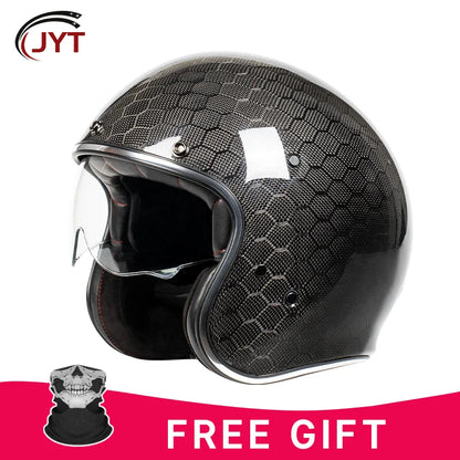 DOT Approved 12K Carbon Fiber Open Face Helmet with Visor Motorcycle Helmet Cascos Para Motos 3K 12K Jet Helmets Four Seasons