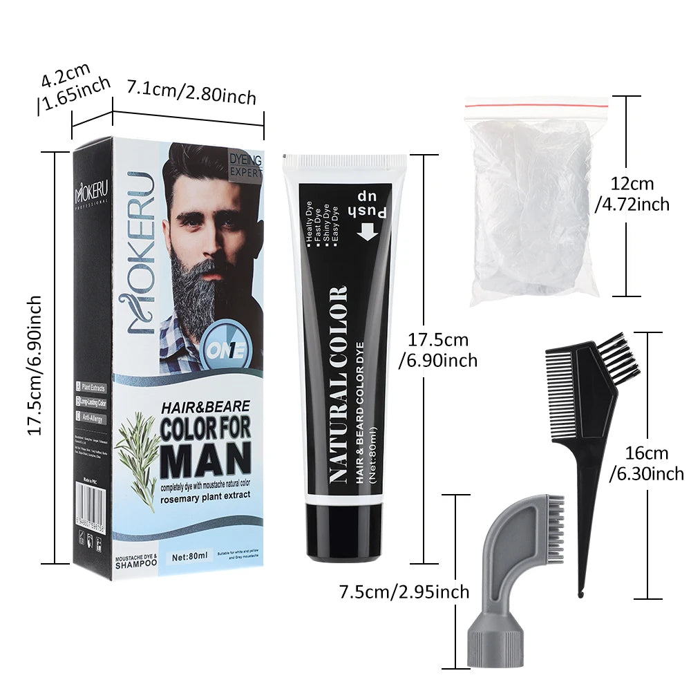 Hair Dye Cream Black Beard Dye Cream For Men Permanent Plant Beard Dye Shampoo Fast Cover White Grey Beard Hair Care