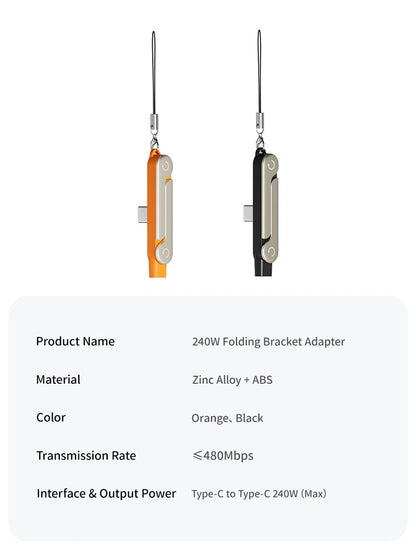 2-IN-1 Type-C Cable Foldable Mobile Phone Holder 240W Fast Charging Data Cable USB C TO USB C Phone Charge Bracket Dual PD cable