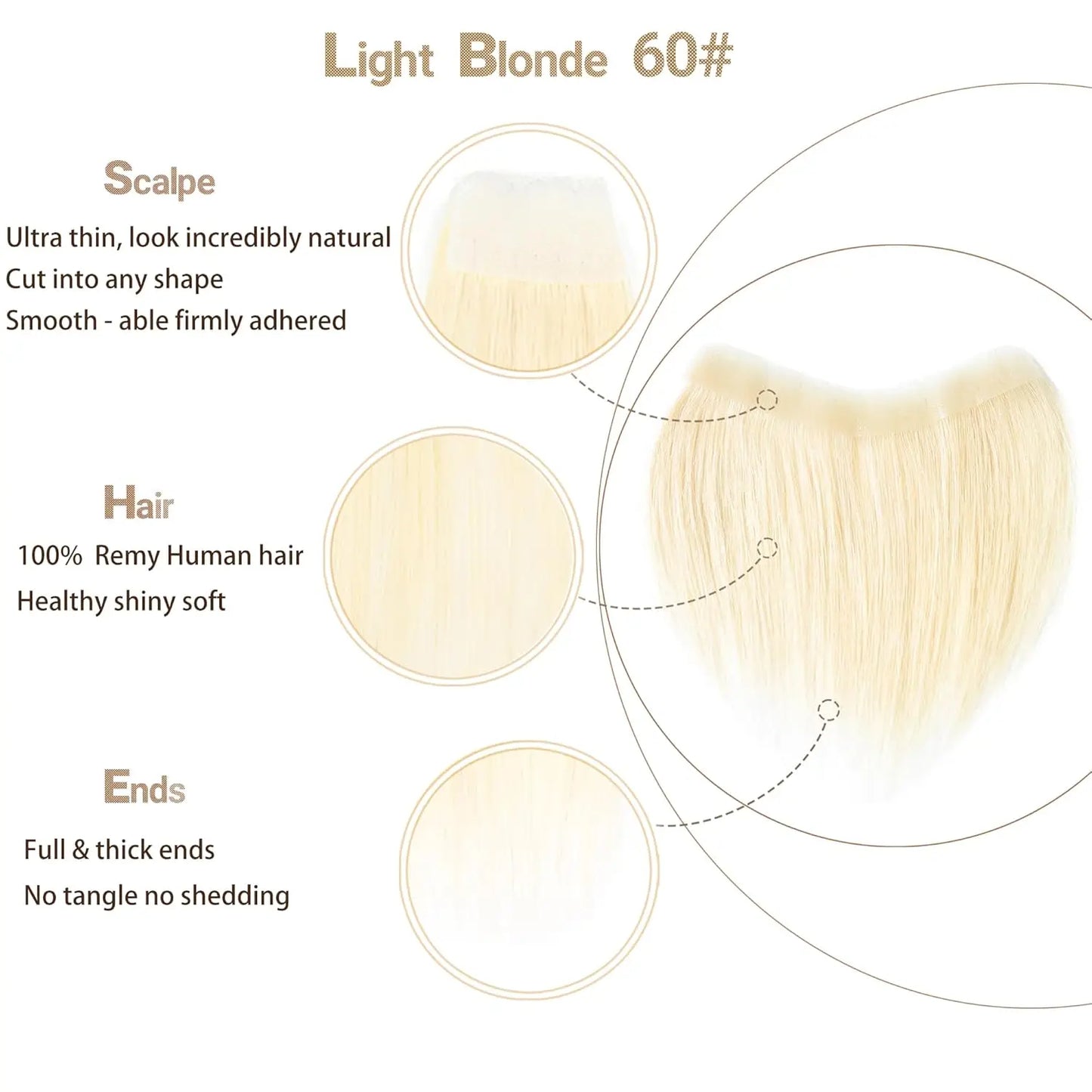 613 Blonde Human Hair Topper – PU Thin Skin Tape-In Toupee for Men & Women – V-Shape Hairline 13inch Straight Natural Hairpiece