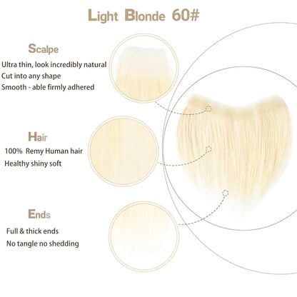 613 Blonde Human Hair Topper – PU Thin Skin Tape-In Toupee for Men & Women – V-Shape Hairline 13inch Straight Natural Hairpiece