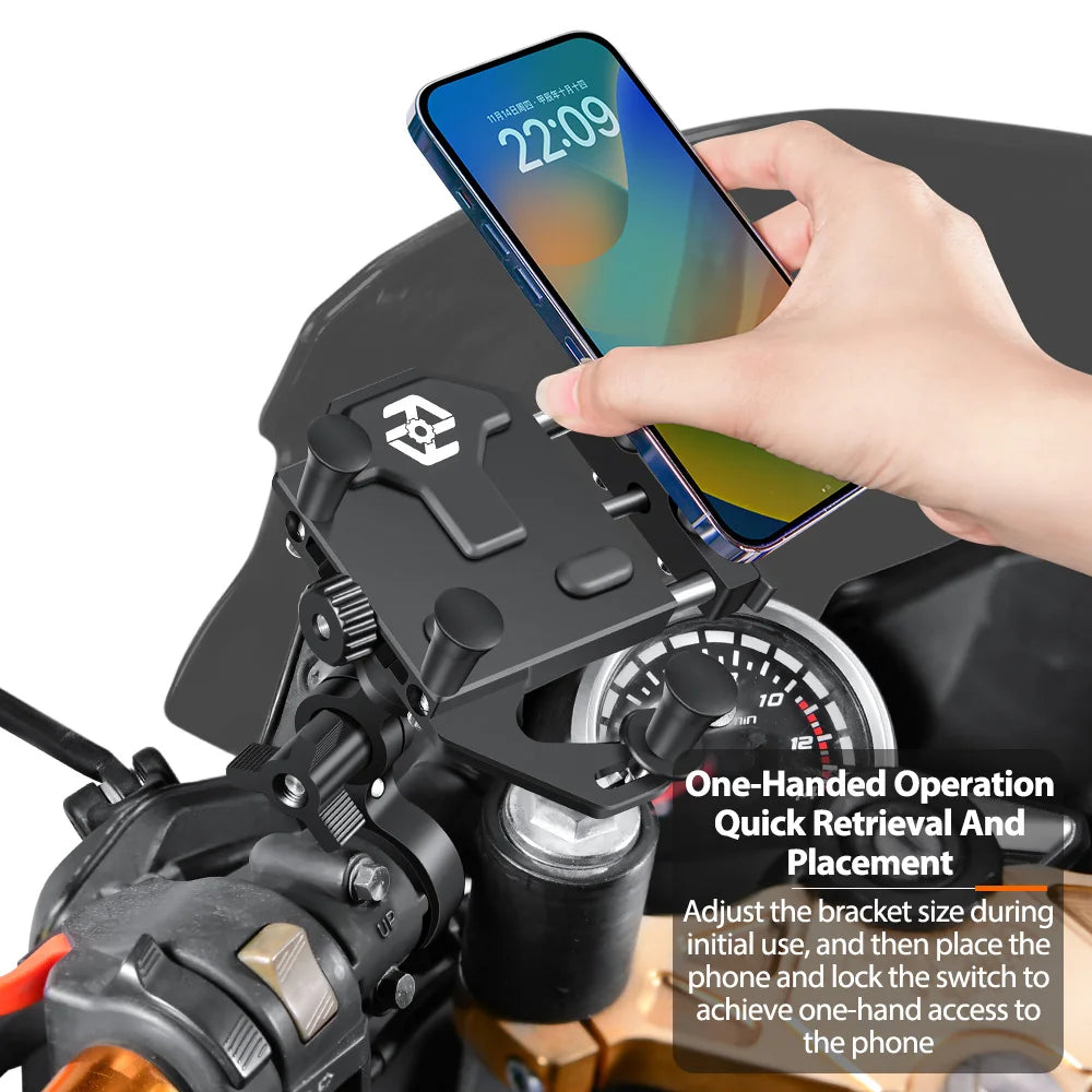 Motorcycle Phone Holder Universal Aluminum Alloy Shock-Absorbing Motos Handlebar Navigation Bracket 360° Rotary Adjustable Stand