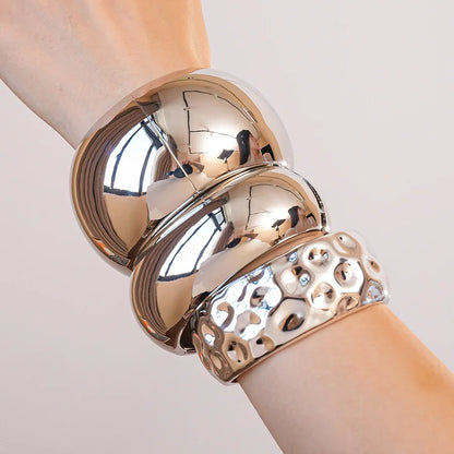 Punk Silver Color Acrylic Cuff Bracelet for Women Men Geometric Round Wide Bracelets Bangles Party Hand Accessories Gifts F