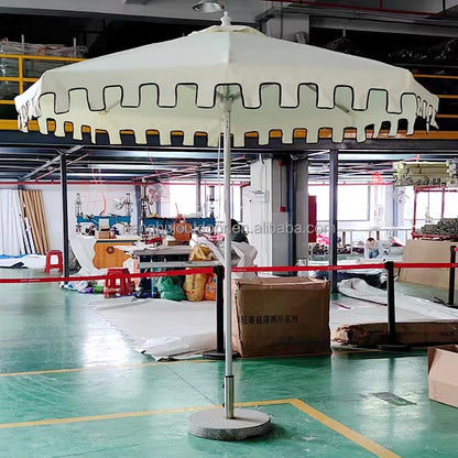 Pink Yellow Blue Striped Parasols Umbrellas Outdoor Luxury Aluminium Market Style Beach Umbrella with Fringe Outdoor for Shop