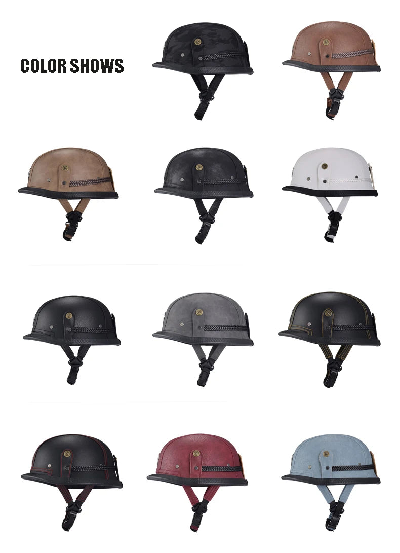 Factory Price Motorcycle German Style Leather Half Face Helmet DOT Approved Cap1/2 Shell Helmets+Goggles Open-Face Casque