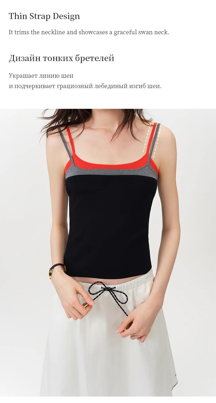 FSLE 2026 Summer Women Color Block Contrast Trim Cami Top, Navy Slim Fit Cropped Vest for Y2K Daily Layering Style Chic Hot Girl