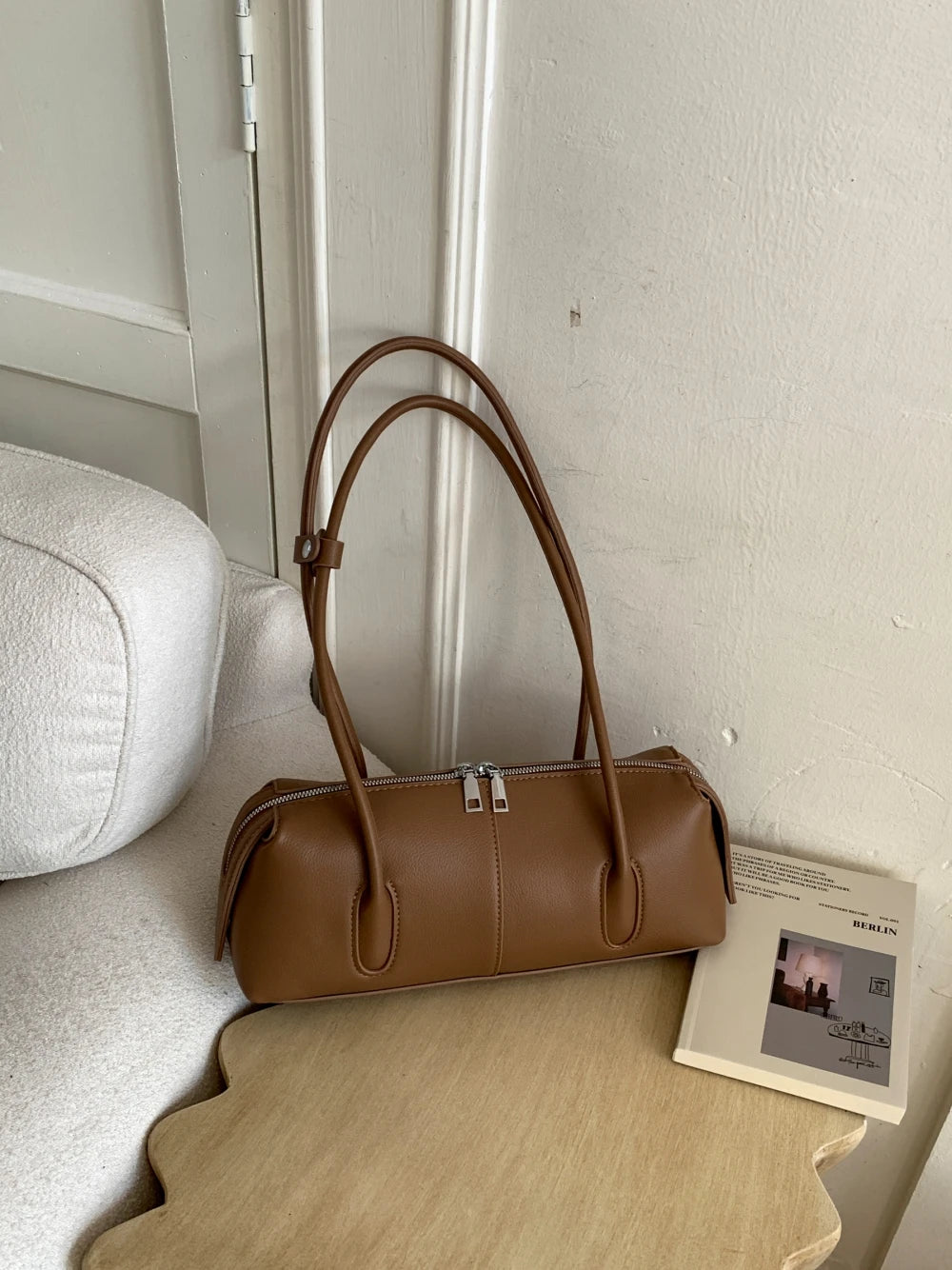 MOODS Retro Underarm Shoulder Bags For Women PU Leather Pure Color Commute Satchel Bag 2025 Winter New Luxury Designer Handbags