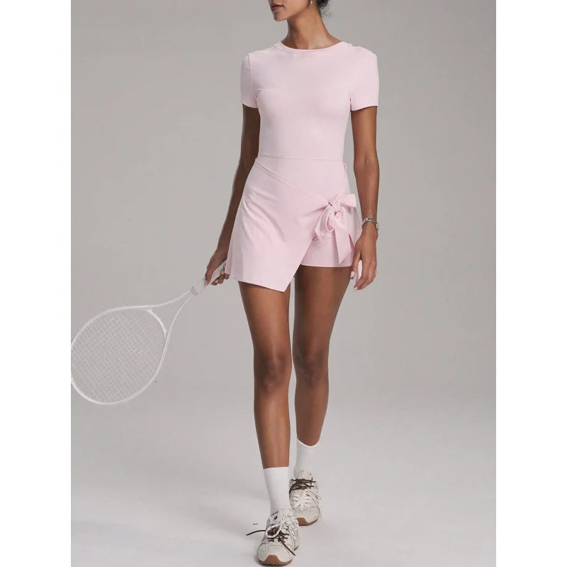 FUBEIKE New Fake Two-Piece Anti-Exposure Tight-Fitting Sports Dress Slimming Strap Casual Fitness Back Yoga Tennis Dress