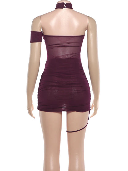 Weird Puss See Through Sexy Women Dress Y2K Cross Bandage Backless Halter Sleeveless Summer Trend Midnight Clubwear Mini Bodycon
