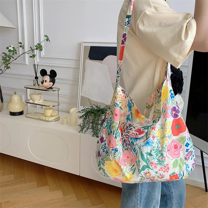 Women's Shoulder Bags Leopard Print Flower Fashionable Trendy Canvas Cross Bags Large Capacity Portable Shopping Shoulder Bags