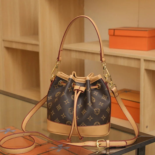 2026 Lady Luxurious Retro Bucket Bag-Shoulder Sling Bag, Backpack, Handbag, Print Drawstring Shoulder bag, Casual Versatile