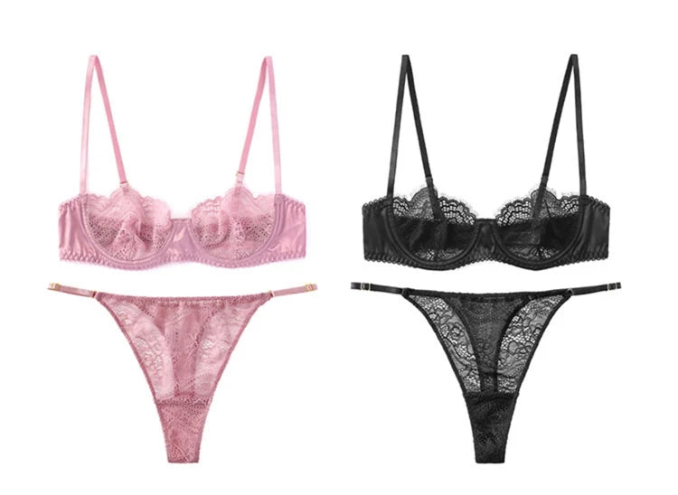 CINOON Fancy Sexy Women's Underwear Set Lace Erotic Brassiere Female Lingerie Thin Transparent Bra Set Push Up Bra And Panty Set