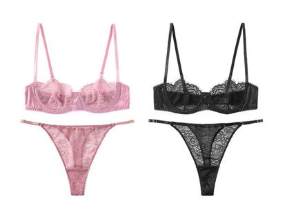 CINOON Fancy Sexy Women's Underwear Set Lace Erotic Brassiere Female Lingerie Thin Transparent Bra Set Push Up Bra And Panty Set