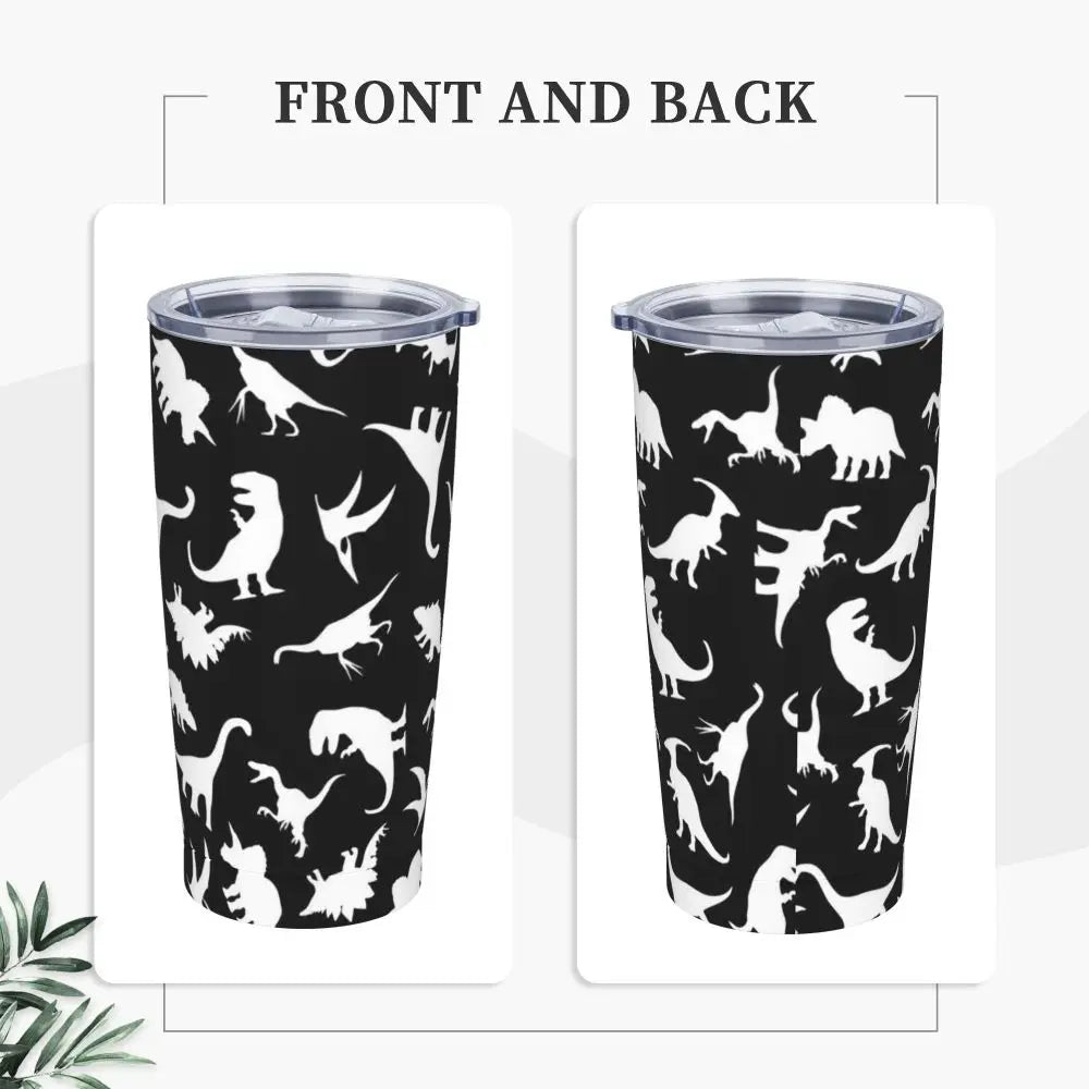 Stainless Steel Tumbler Dinosaur Silhouette Mugs Cup With Straws Animal Beach Cold Drink Water Bottle Insulated Thermal Mug