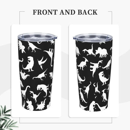 Stainless Steel Tumbler Dinosaur Silhouette Mugs Cup With Straws Animal Beach Cold Drink Water Bottle Insulated Thermal Mug