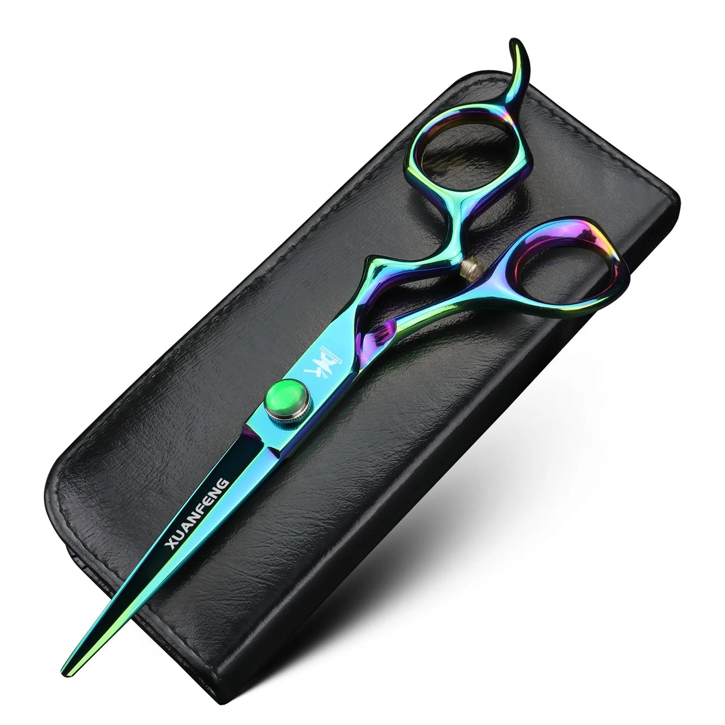 XUANFENG 6 inch Silver Curved Handle Hair Scissors Steel Barber Cutting Scissors and Thinning Scissors