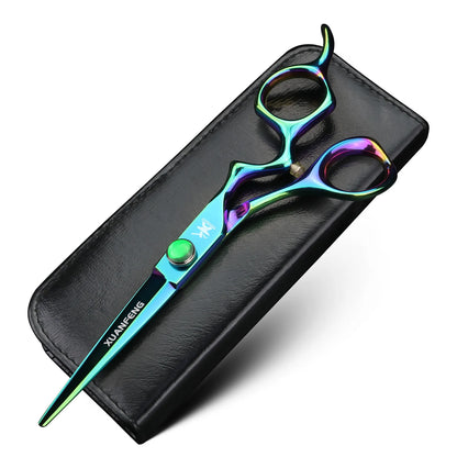 XUANFENG 6 inch Silver Curved Handle Hair Scissors Steel Barber Cutting Scissors and Thinning Scissors