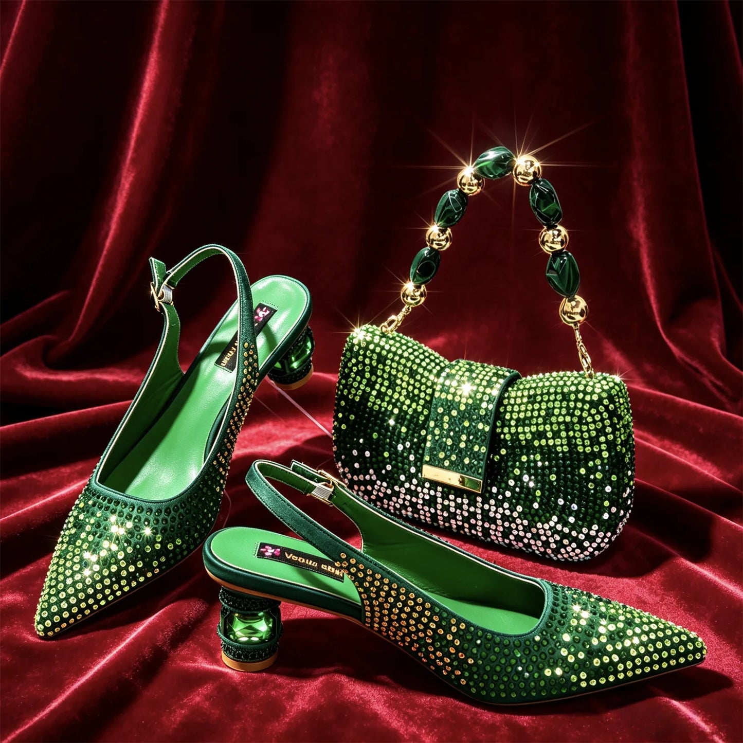 Hot Fuchsia Full Rhinestone Slingback Heels Matching Clutch Bag Set Women Luxury Crystal Pointed Shoes for Wedding Evening Party