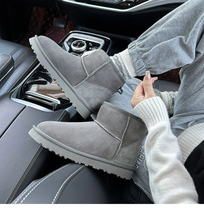 Men's and women's sheepskin and wool integrated snow boots, real leather and fur, winter thick and warm boots for women