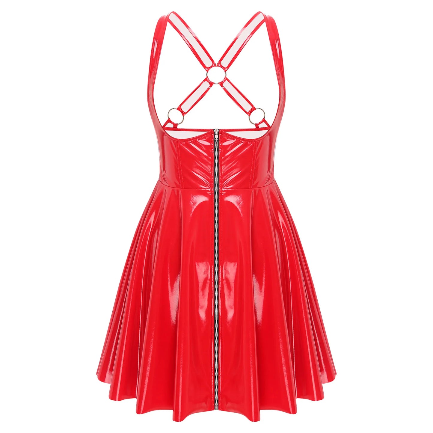 Gothic Punk Women Wet Look Latex Leather Dress Sleeveless Front Cut Out Cups Bodycons Dress Sexy Raves Party Nightclub Clubwear
