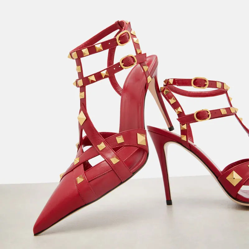 2026 Summer New Rivet Women's Pointed Stiletto Sandals Sexy Fashion Party Women's High Heel Sandals