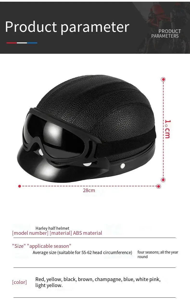 Retro Leather Half Helmet with Ear & Neck Protection - All-Season Cycling Safety Helmet