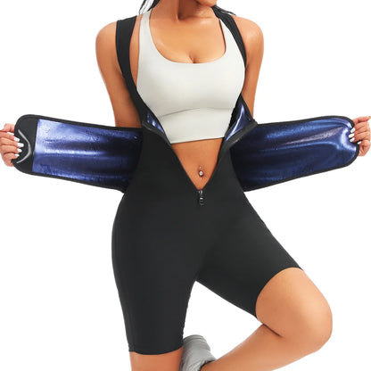 Women Hot Thermo Sweating Bodysuits Fat Burning One Piece Sauna Suits Weight Loss Jumpsuits Fitness Workout Thigh Trimmer Shorts