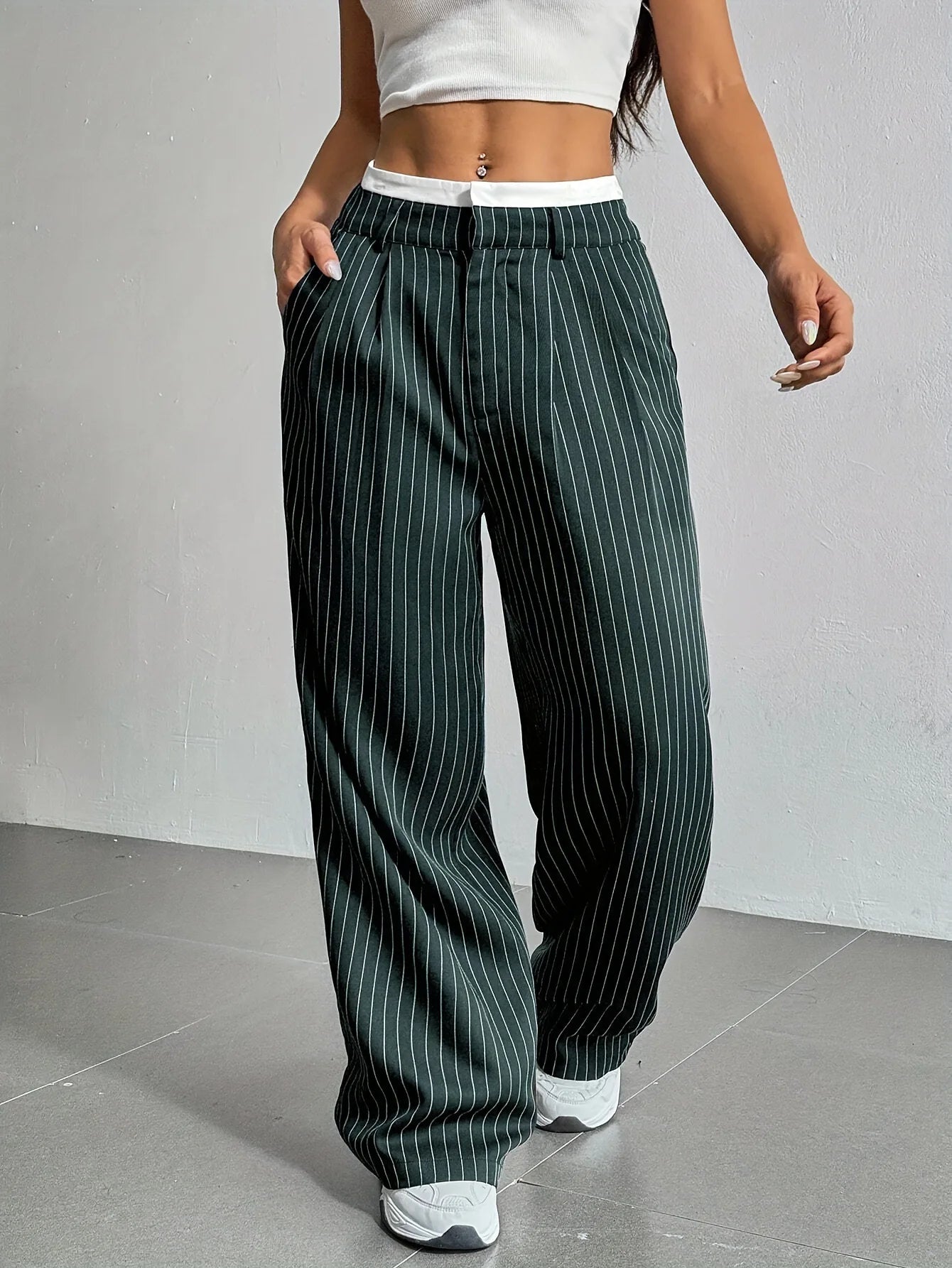 Fashion Pants Women's Stripe Straight Pants 2024 Autumn Winter High Waisted Casual Suit Pants Office Lady Women Trousers Bottoms