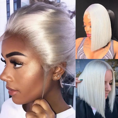 Soft Hair13x4 Straight Synthetic Lace Front Wig for Women Ombre Platinum Blonde Ash Roots Glueless Heat Resistant Fiber Hair Wig
