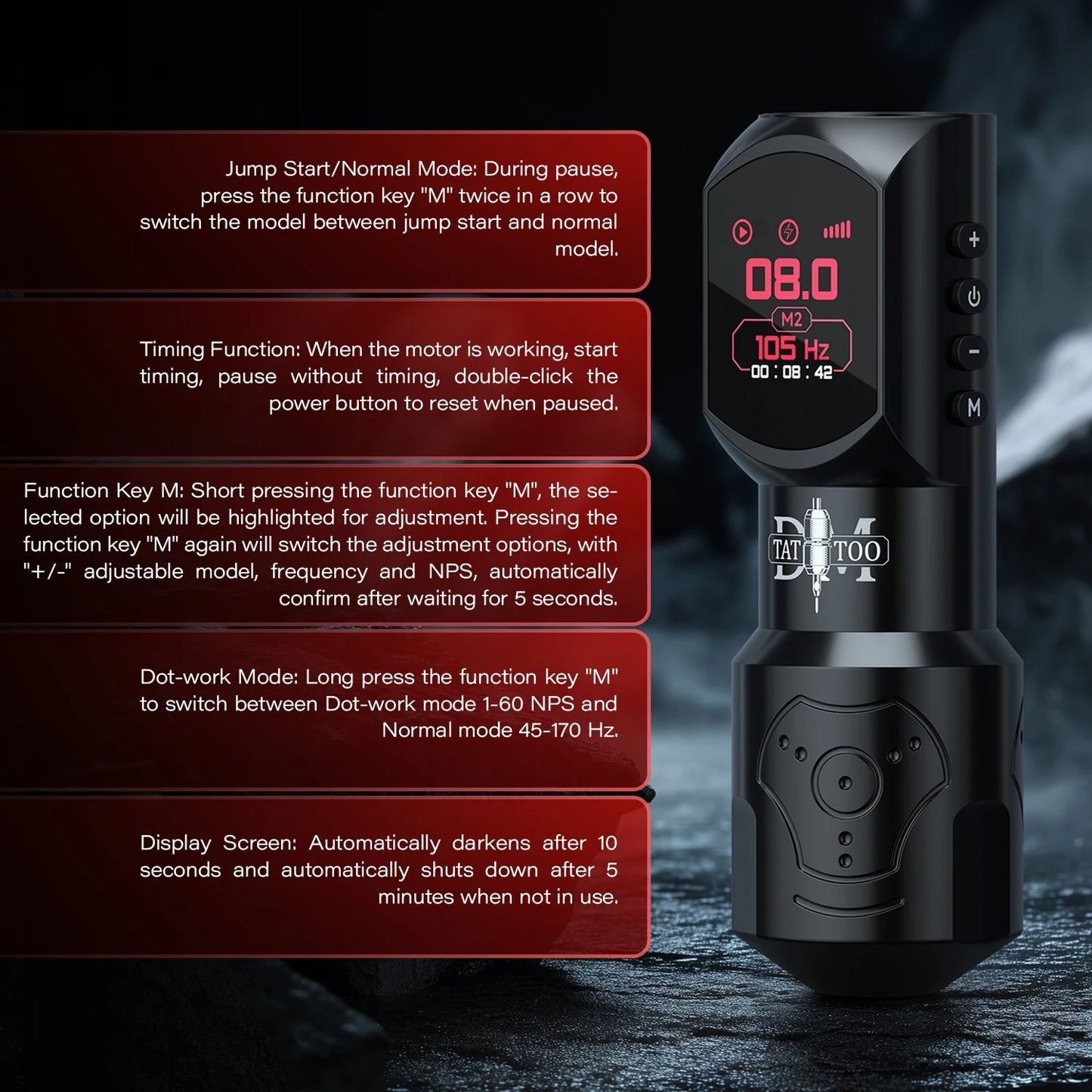 DM New Red-Dragon Wireless Tattoo Machine LED LargeScreen Customized Motor Wireless Tattoo Power Tattoo Gun For Permanent Makeup
